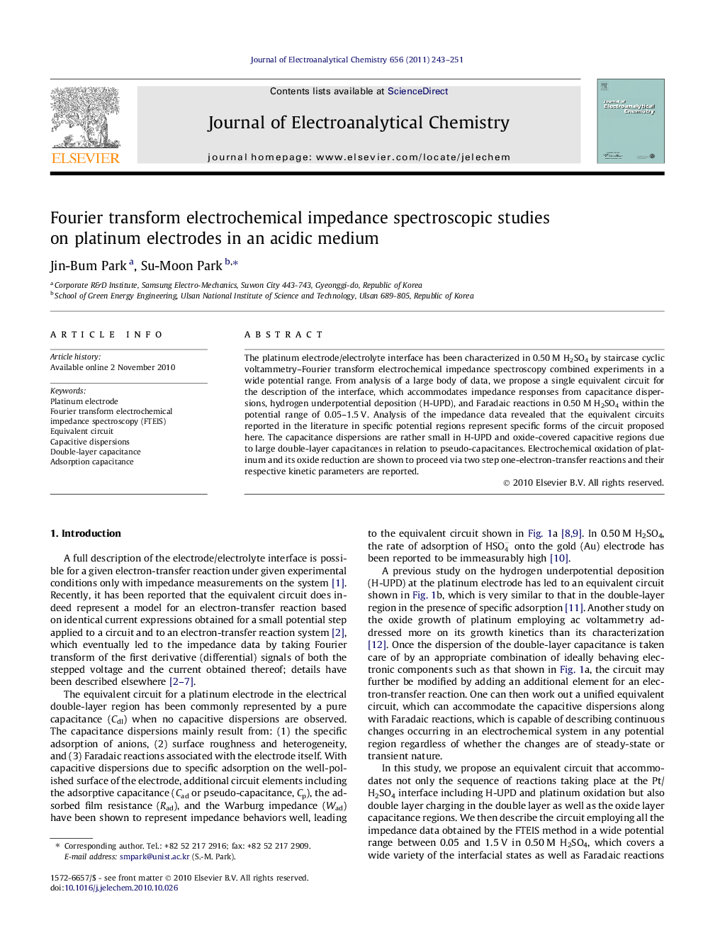 Fourier transform electrochemical impedance spectroscopic studies on platinum electrodes in an acidic medium