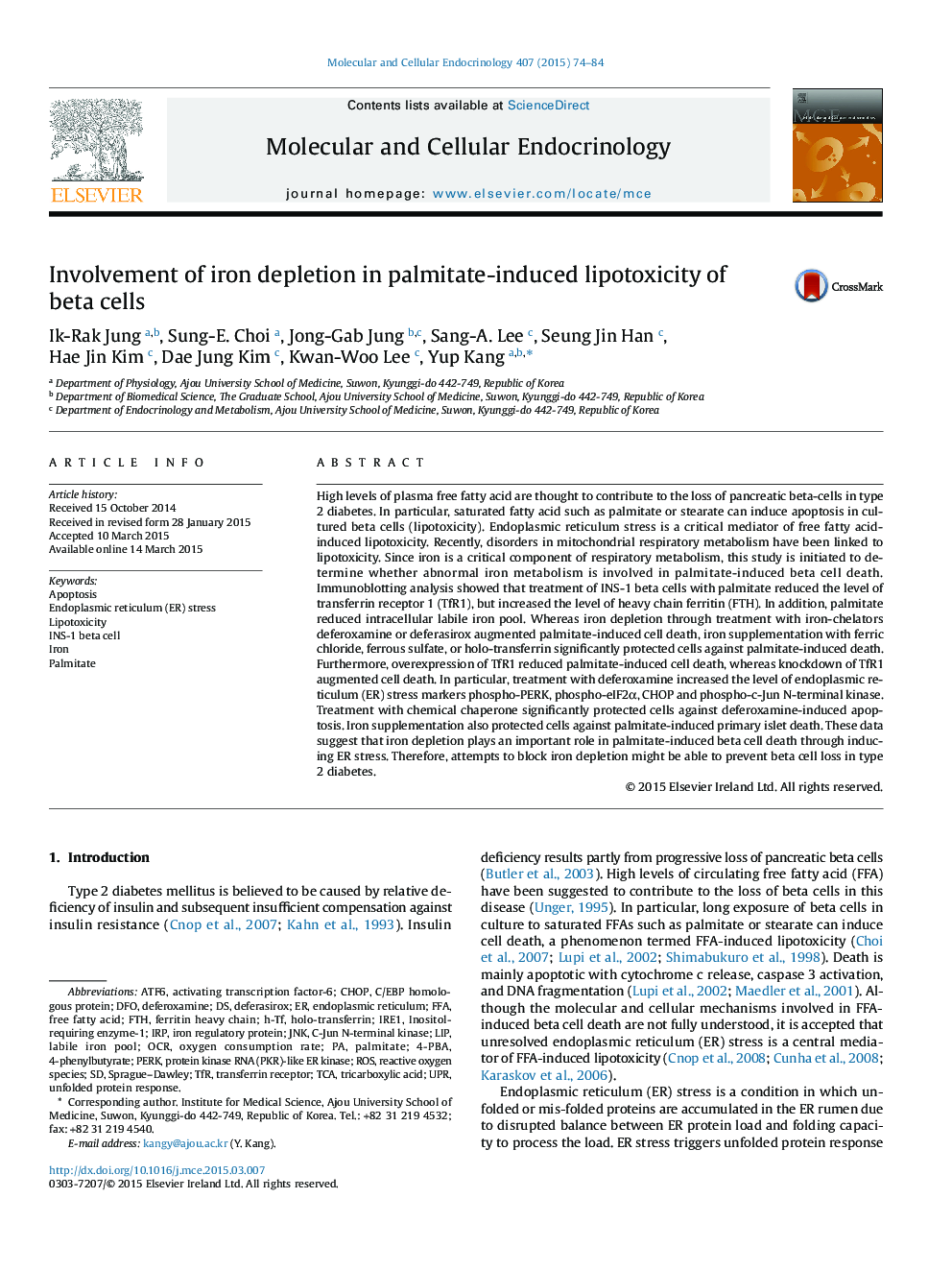 Involvement of iron depletion in palmitate-induced lipotoxicity of beta cells