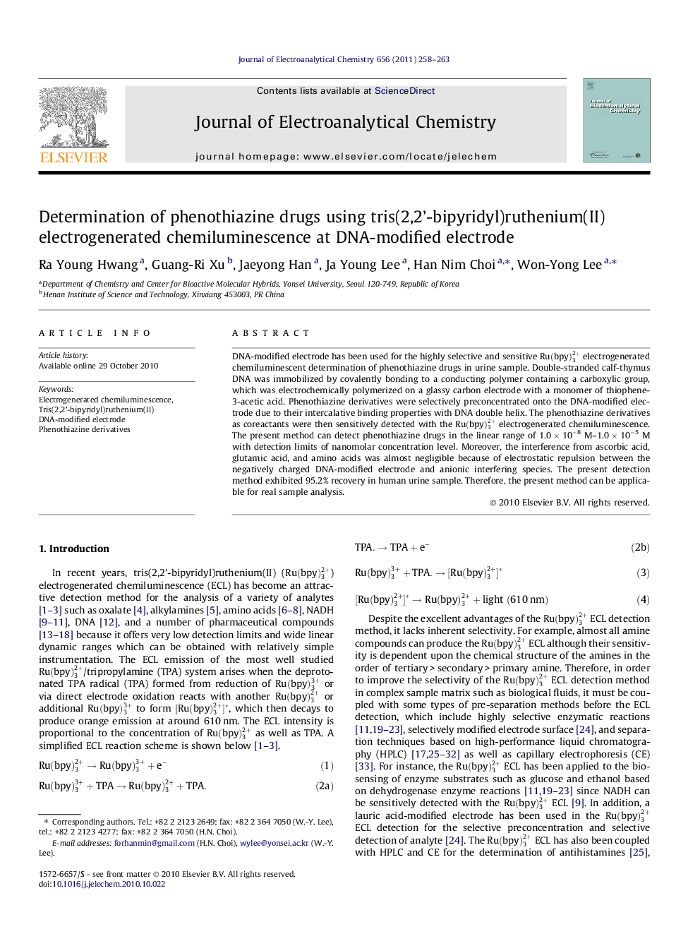 Determination of phenothiazine drugs using tris(2,2’-bipyridyl)ruthenium(II) electrogenerated chemiluminescence at DNA-modified electrode