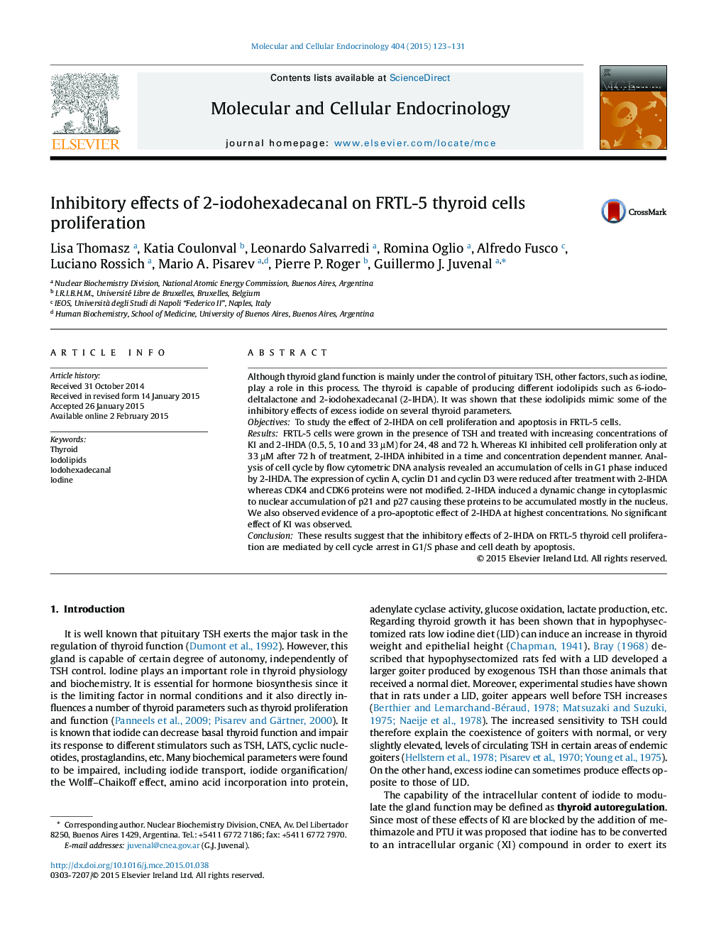 Inhibitory effects of 2-iodohexadecanal on FRTL-5 thyroid cells proliferation