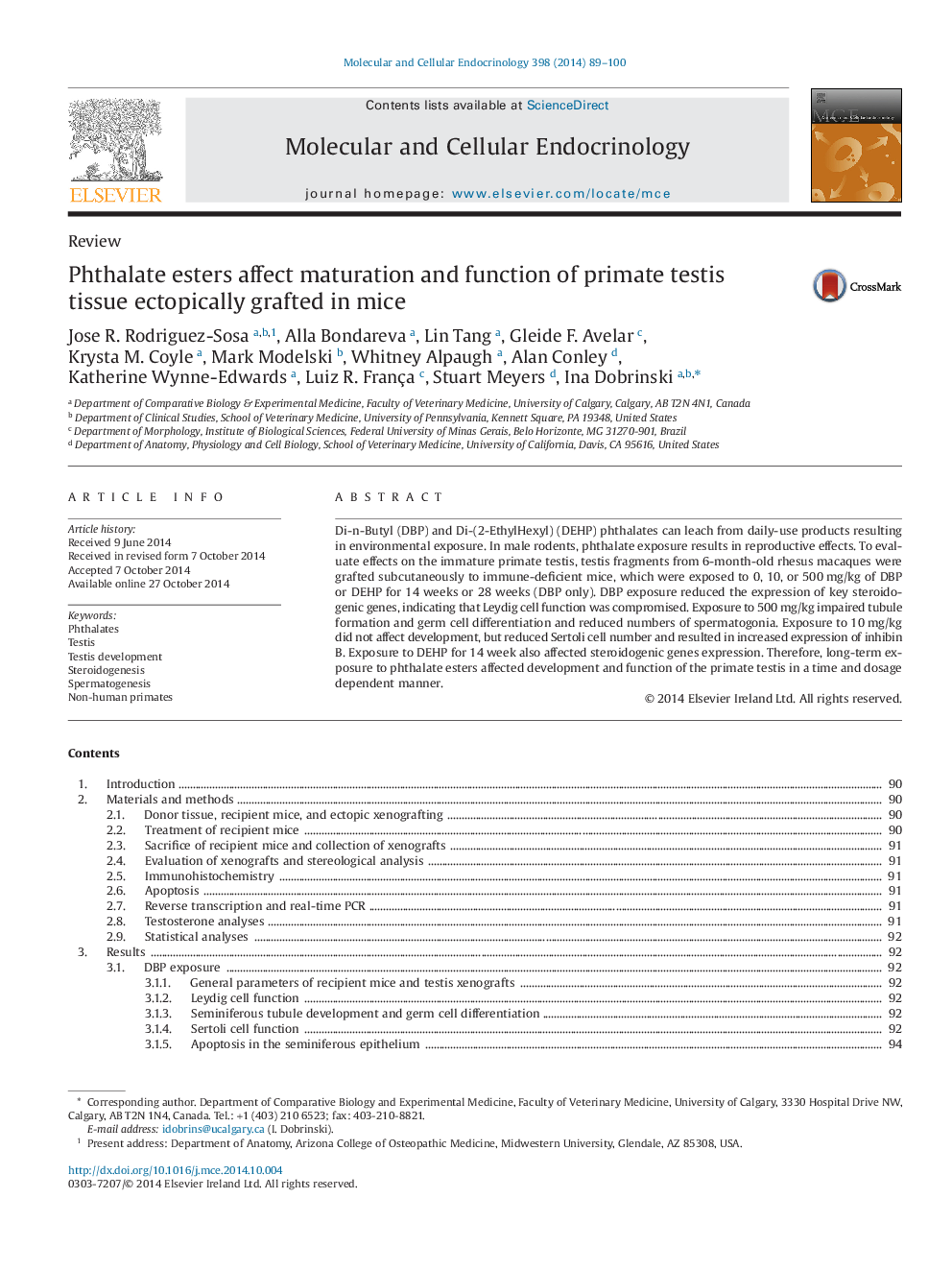 Phthalate esters affect maturation and function of primate testis tissue ectopically grafted in mice