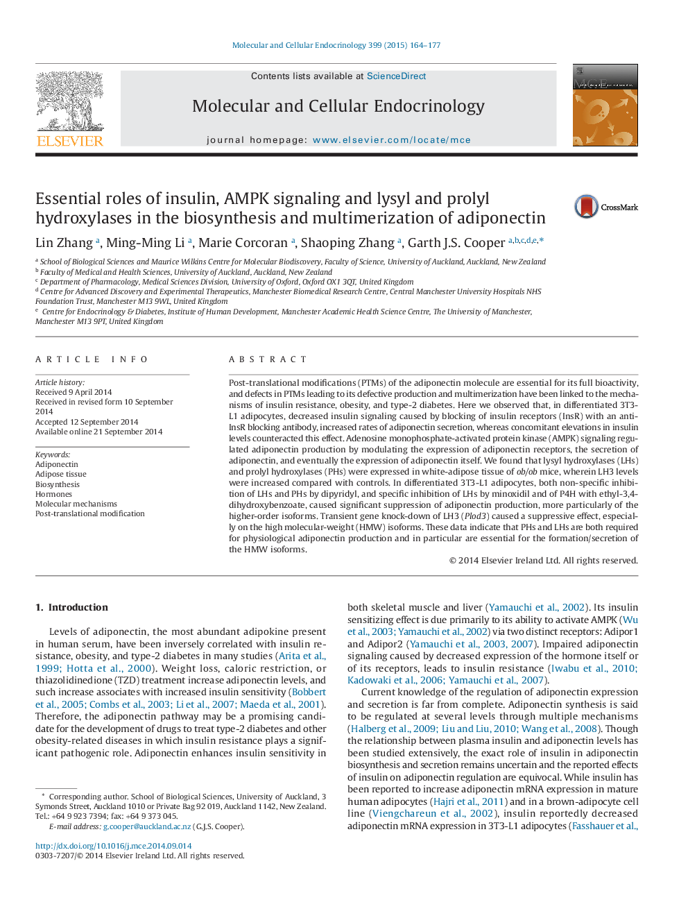 Essential roles of insulin, AMPK signaling and lysyl and prolyl hydroxylases in the biosynthesis and multimerization of adiponectin