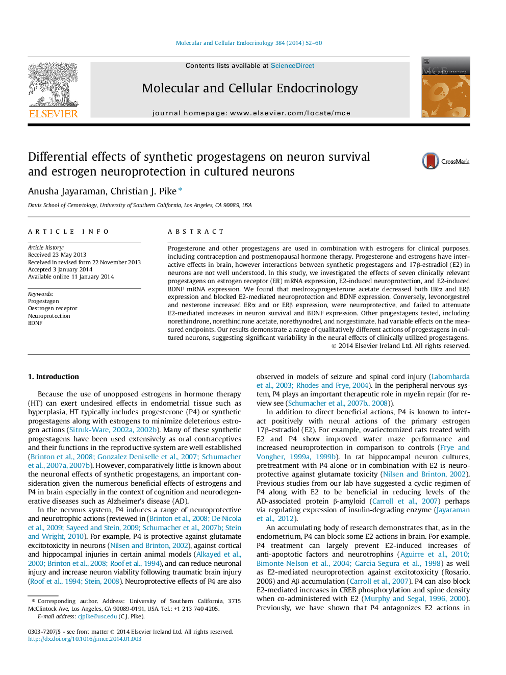 Differential effects of synthetic progestagens on neuron survival and estrogen neuroprotection in cultured neurons