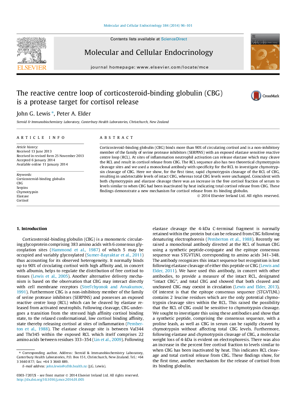 The reactive centre loop of corticosteroid-binding globulin (CBG) is a protease target for cortisol release