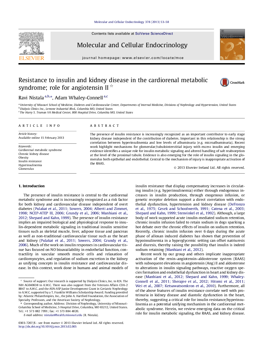 Resistance to insulin and kidney disease in the cardiorenal metabolic syndrome; role for angiotensin II 