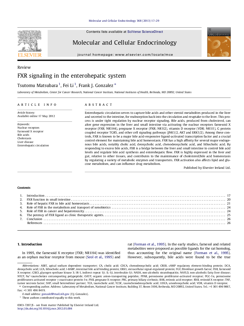 FXR signaling in the enterohepatic system