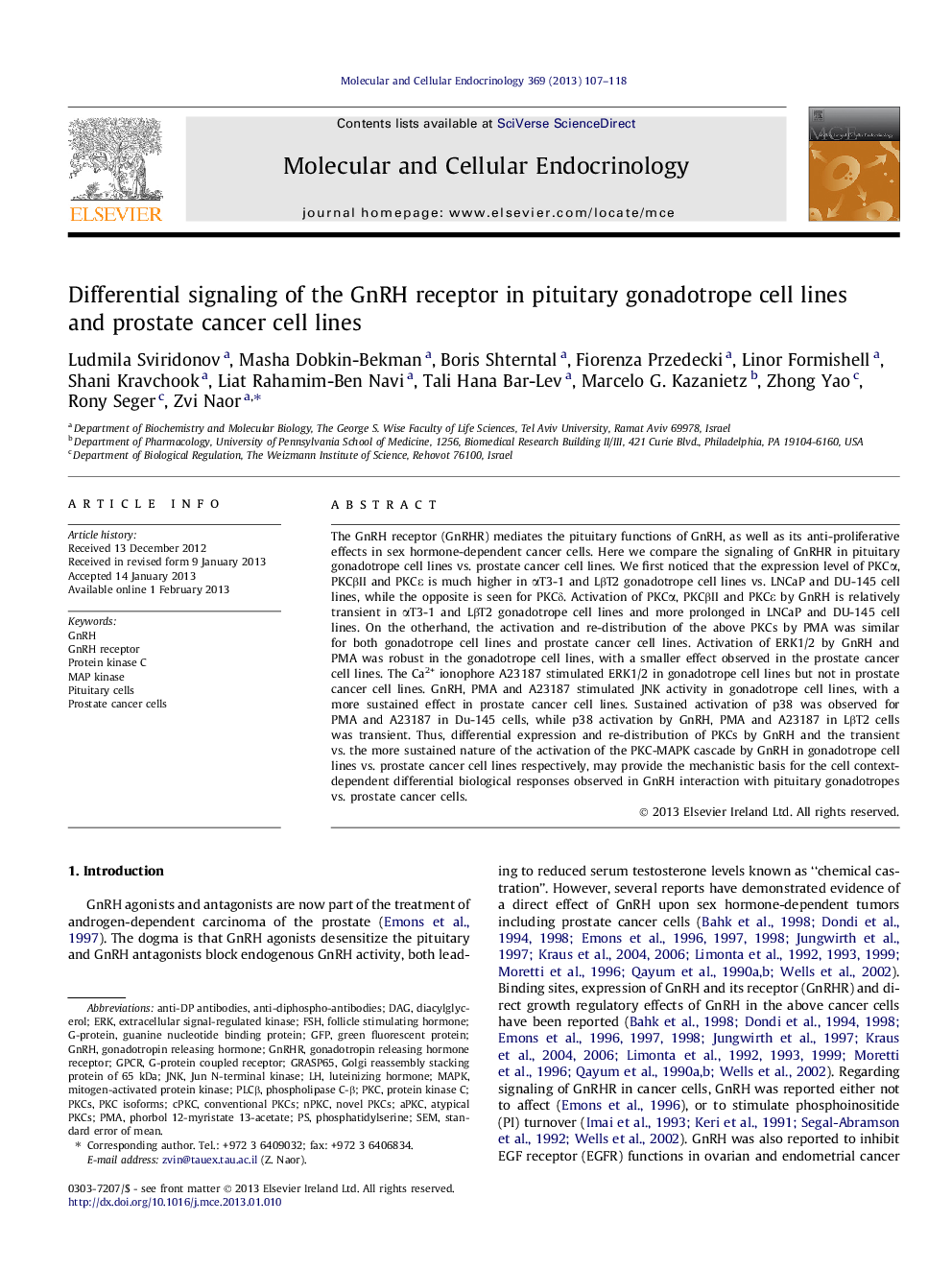 Differential signaling of the GnRH receptor in pituitary gonadotrope cell lines and prostate cancer cell lines