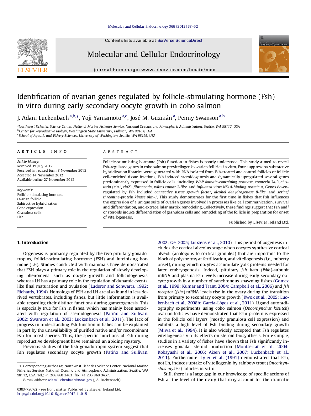 Identification of ovarian genes regulated by follicle-stimulating hormone (Fsh) in vitro during early secondary oocyte growth in coho salmon