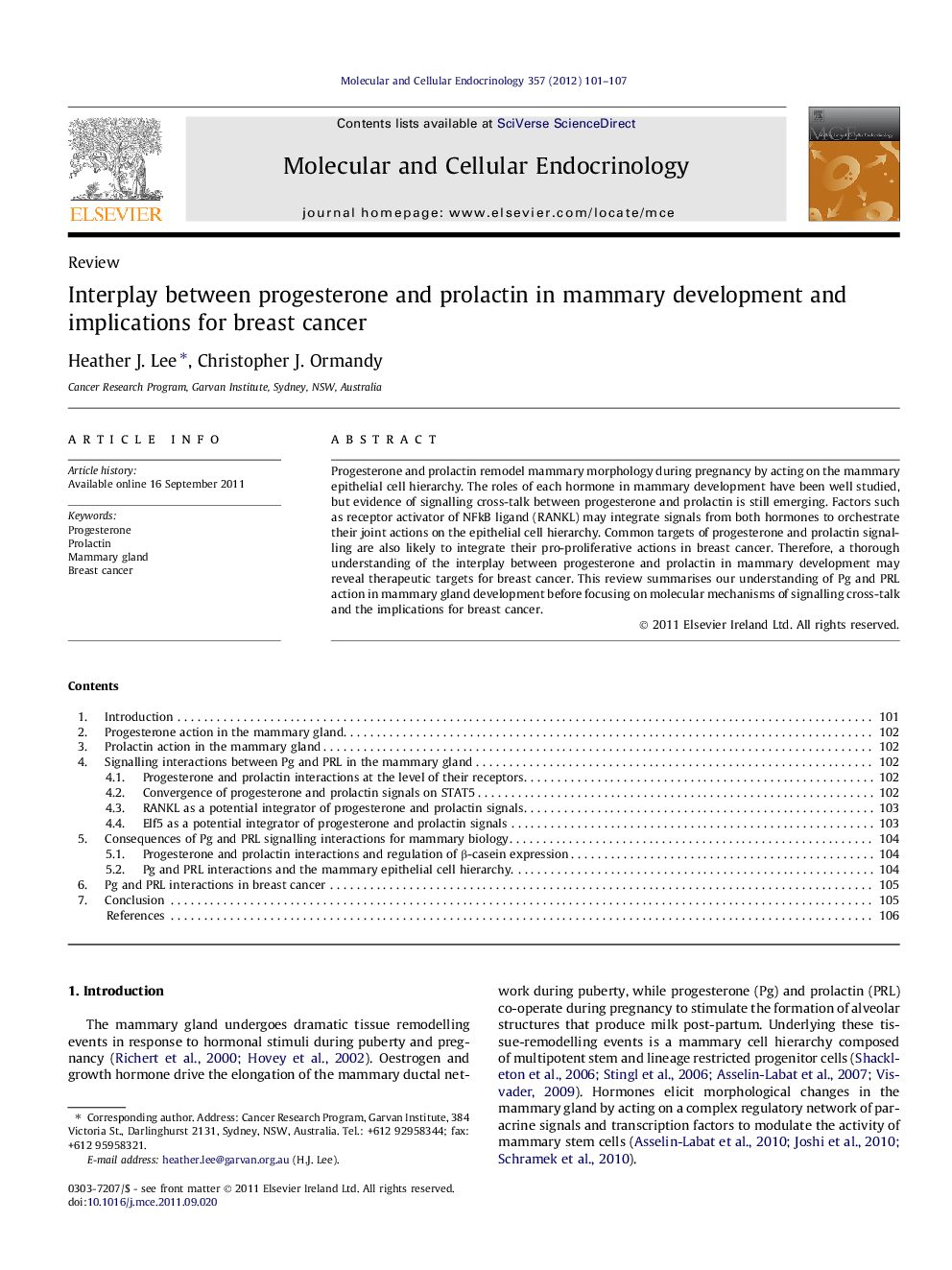 Interplay between progesterone and prolactin in mammary development and implications for breast cancer