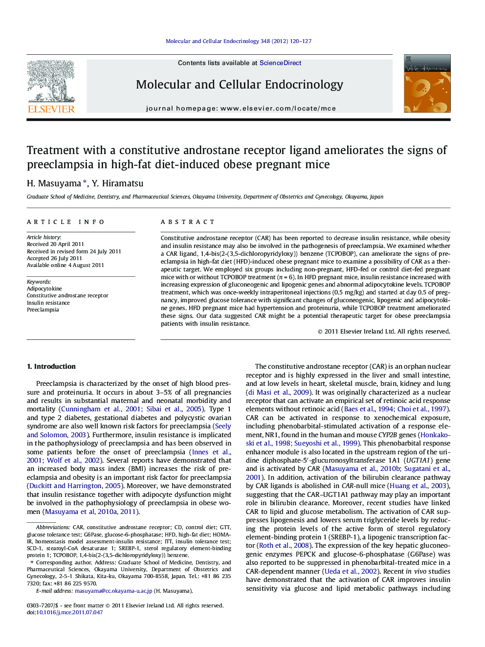 Treatment with a constitutive androstane receptor ligand ameliorates the signs of preeclampsia in high-fat diet-induced obese pregnant mice