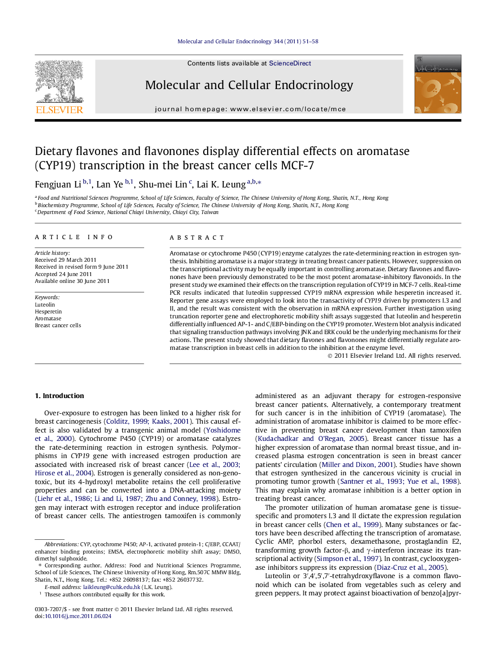 Dietary flavones and flavonones display differential effects on aromatase (CYP19) transcription in the breast cancer cells MCF-7