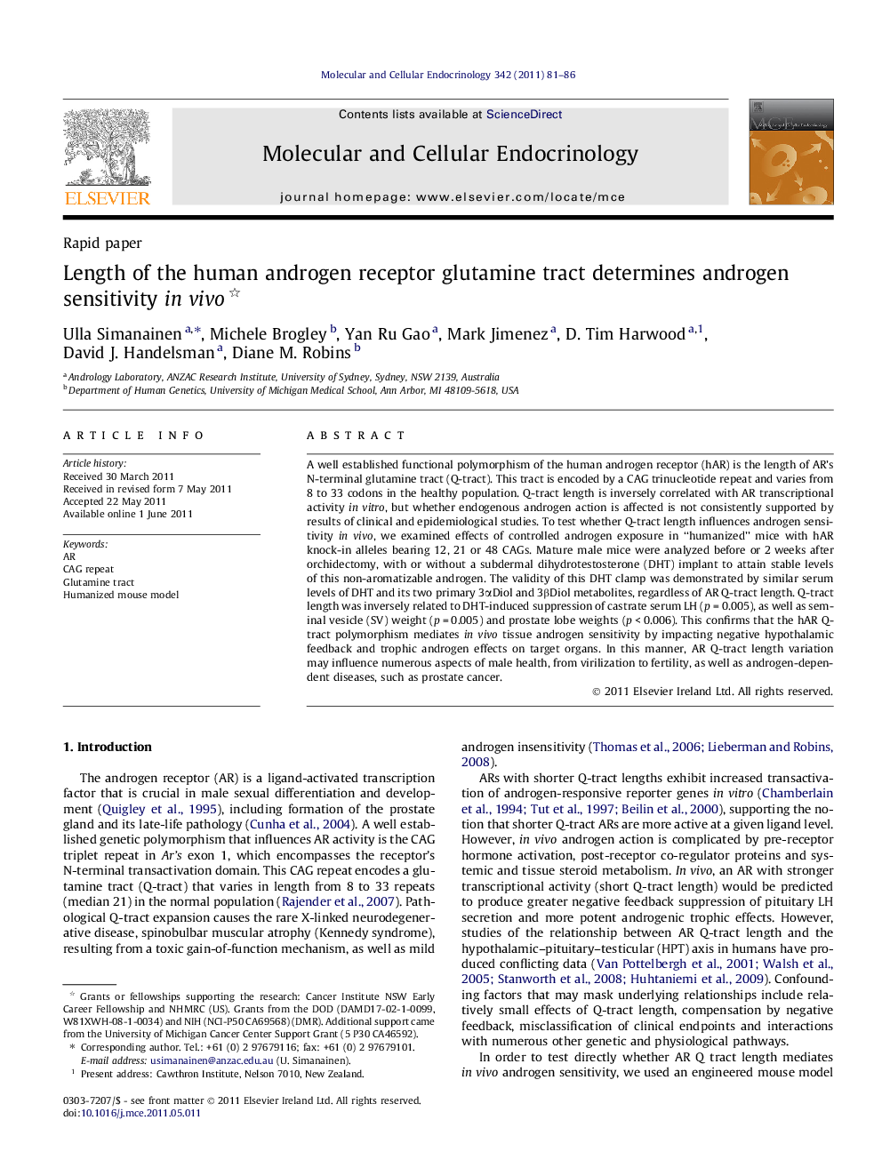 Length of the human androgen receptor glutamine tract determines androgen sensitivity in vivo 