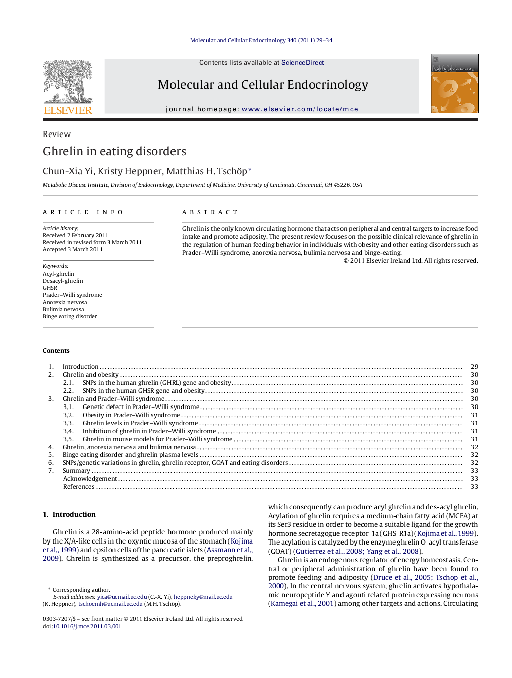 Ghrelin in eating disorders