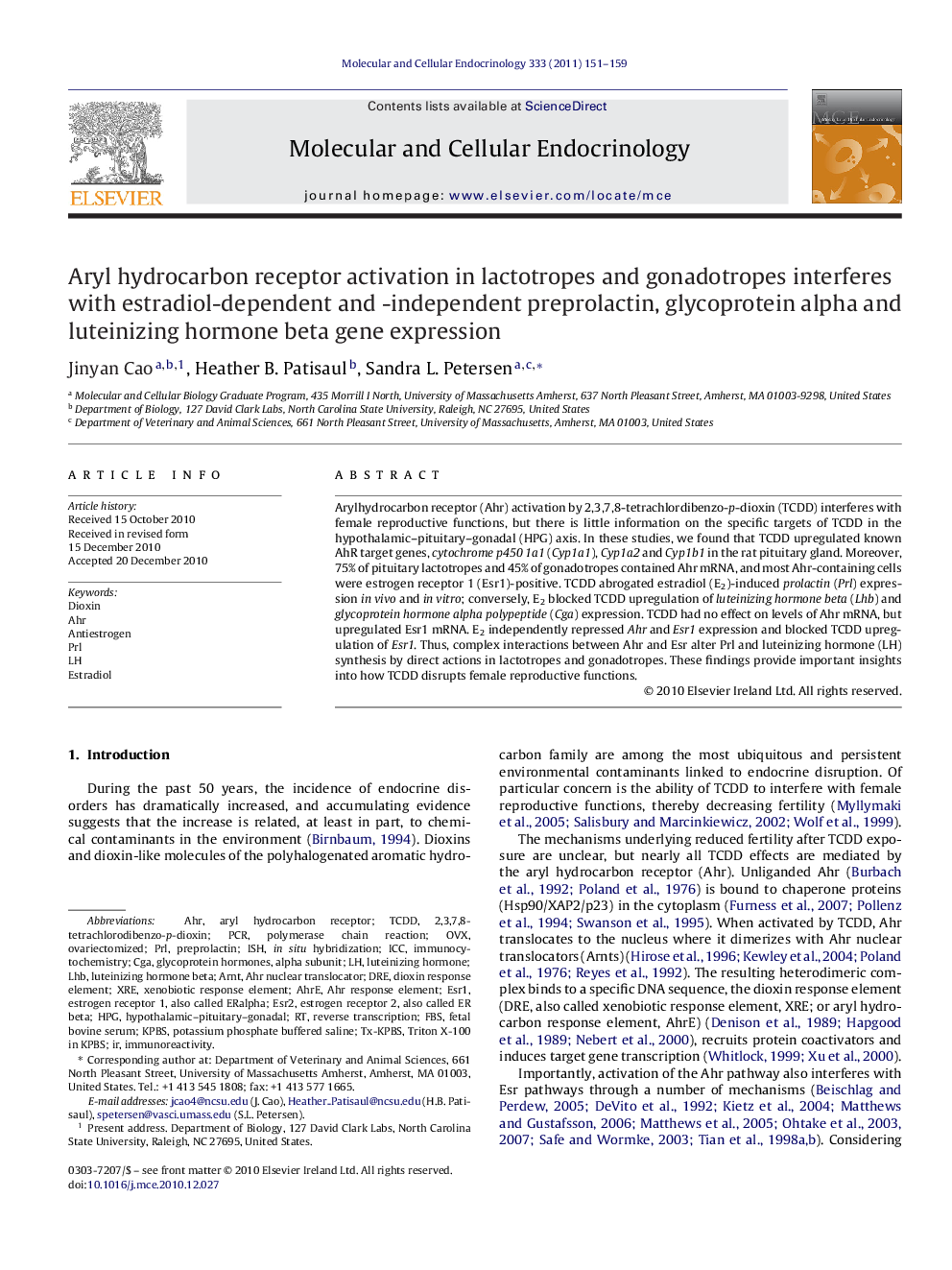 Aryl hydrocarbon receptor activation in lactotropes and gonadotropes interferes with estradiol-dependent and -independent preprolactin, glycoprotein alpha and luteinizing hormone beta gene expression