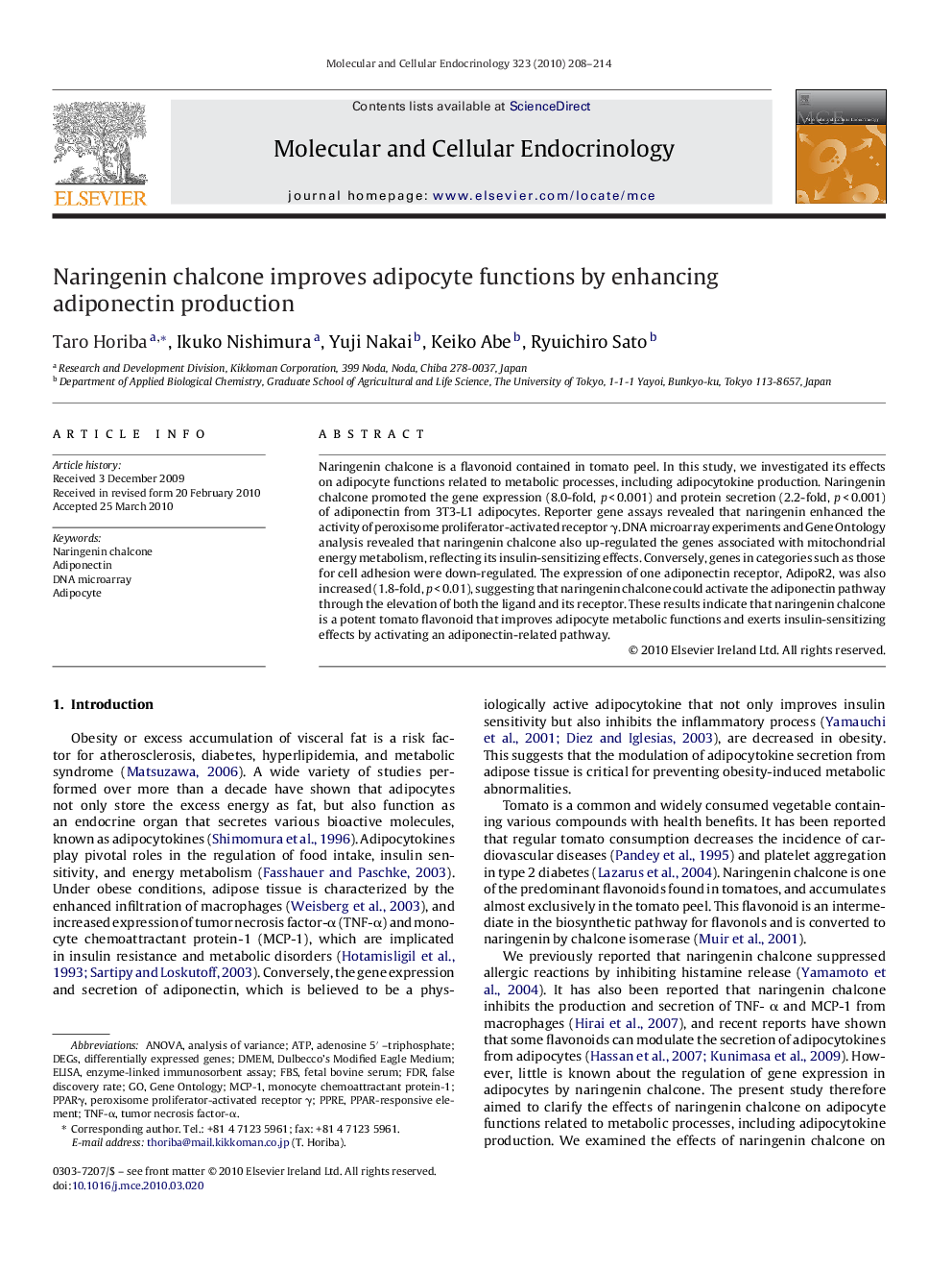 Naringenin chalcone improves adipocyte functions by enhancing adiponectin production