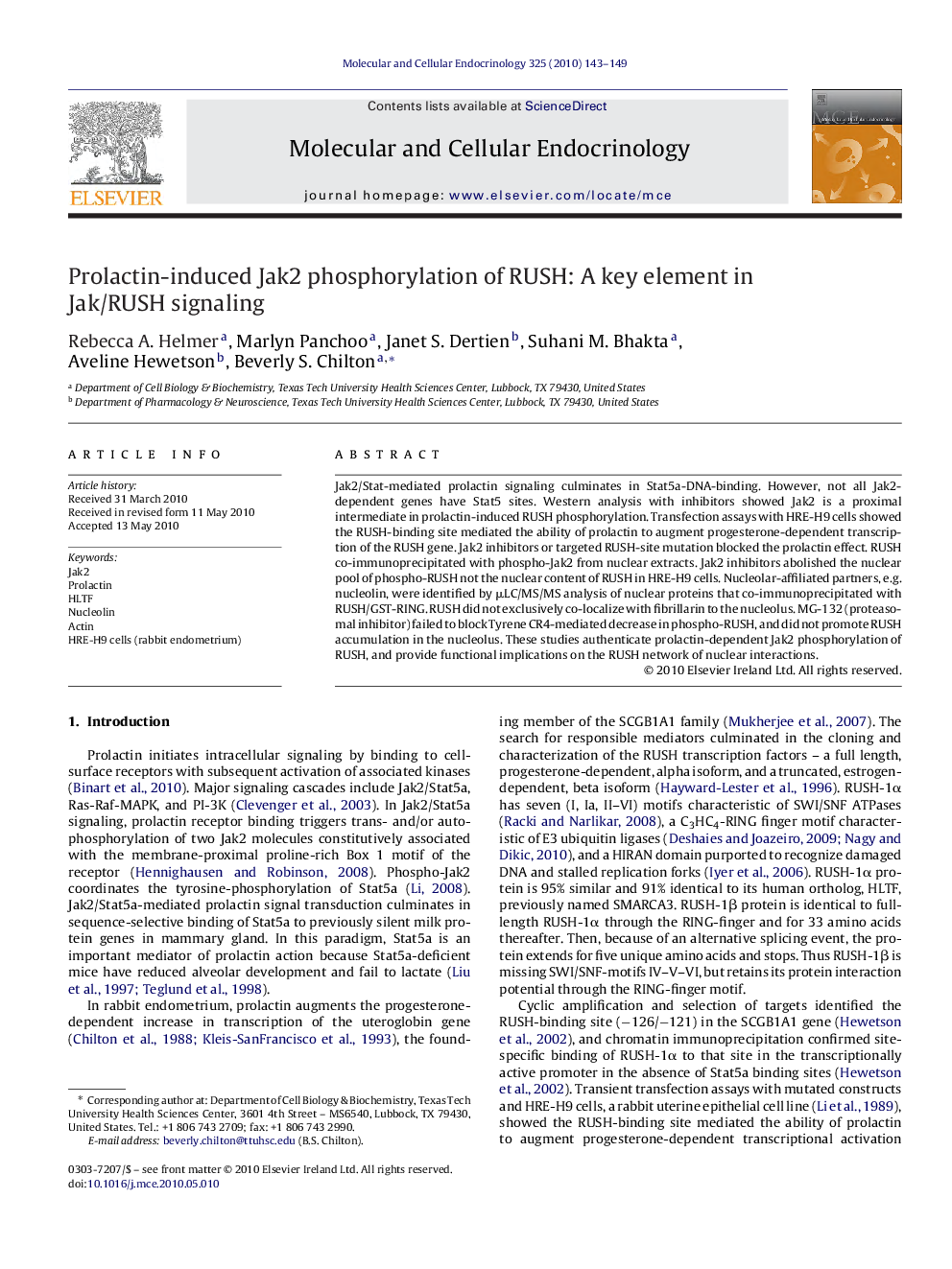 Prolactin-induced Jak2 phosphorylation of RUSH: A key element in Jak/RUSH signaling