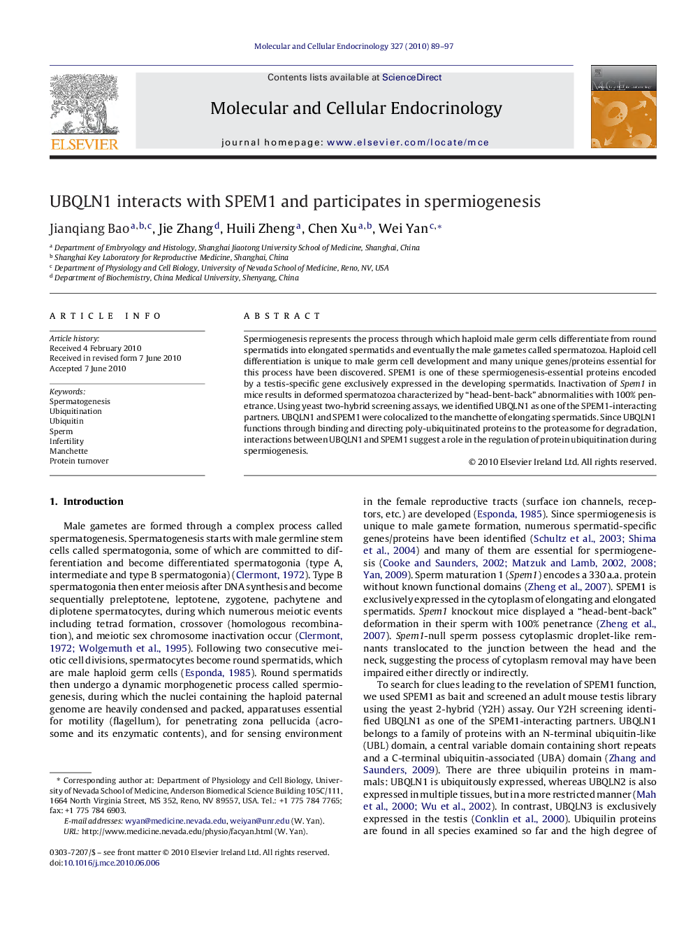 UBQLN1 interacts with SPEM1 and participates in spermiogenesis