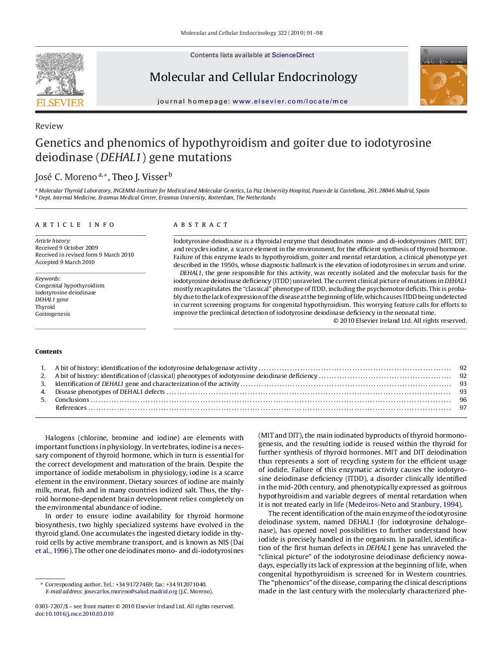 Genetics and phenomics of hypothyroidism and goiter due to iodotyrosine deiodinase (DEHAL1) gene mutations