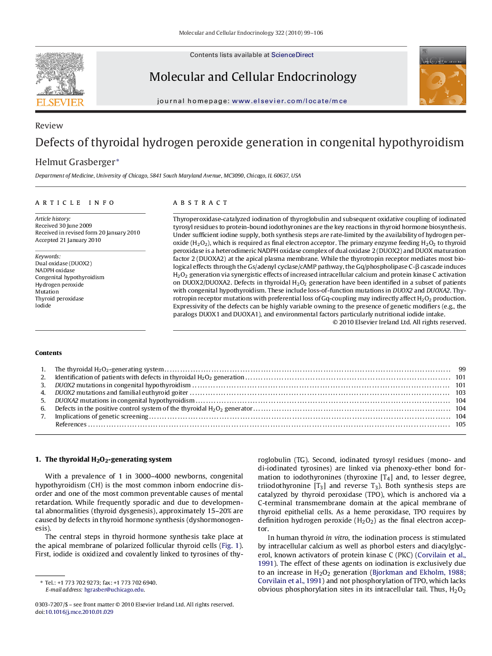 Defects of thyroidal hydrogen peroxide generation in congenital hypothyroidism