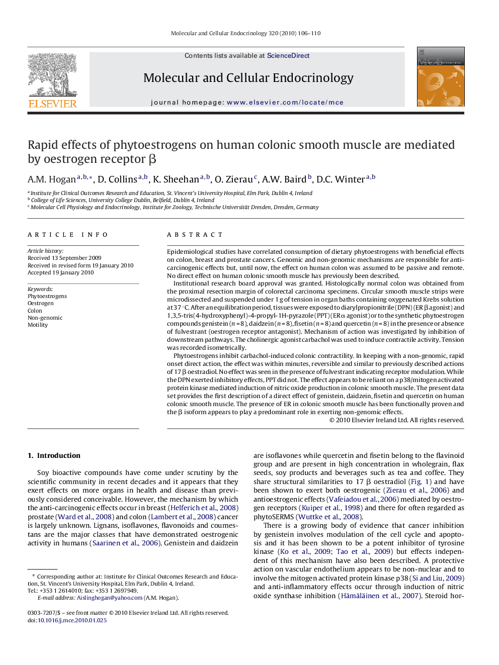 Rapid effects of phytoestrogens on human colonic smooth muscle are mediated by oestrogen receptor β