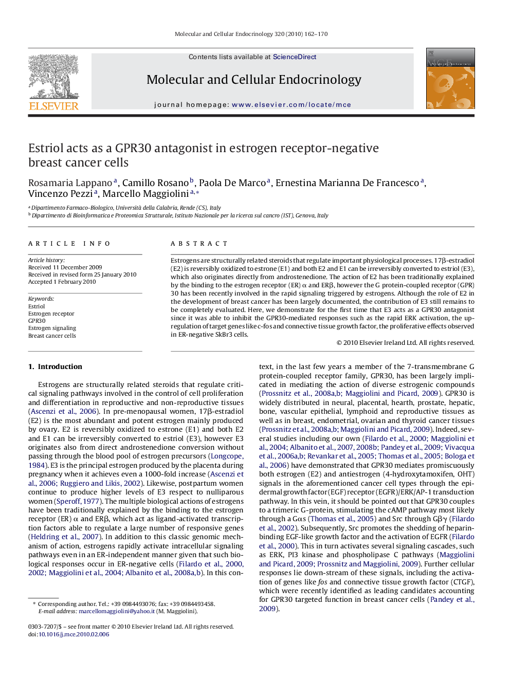 Estriol acts as a GPR30 antagonist in estrogen receptor-negative breast cancer cells