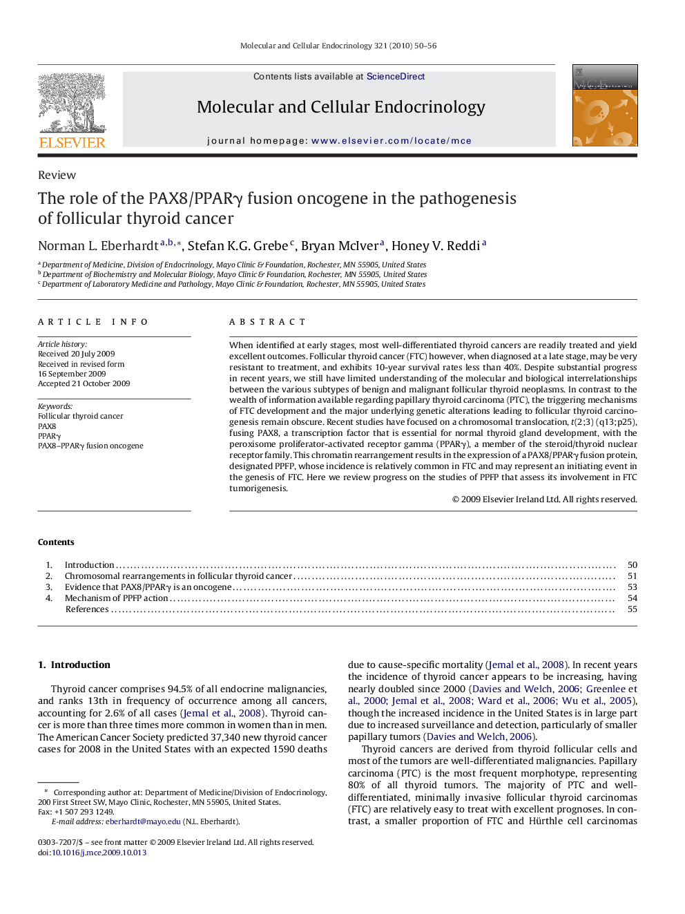 The role of the PAX8/PPARγ fusion oncogene in the pathogenesis of follicular thyroid cancer