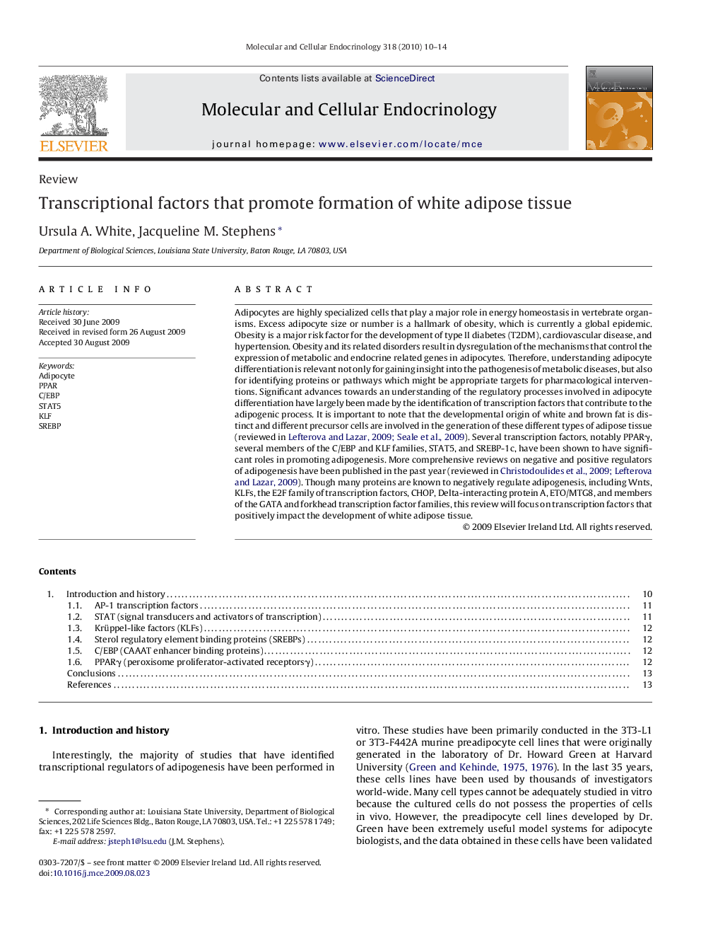 Transcriptional factors that promote formation of white adipose tissue