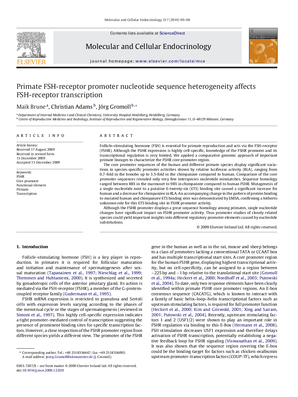 Primate FSH-receptor promoter nucleotide sequence heterogeneity affects FSH-receptor transcription