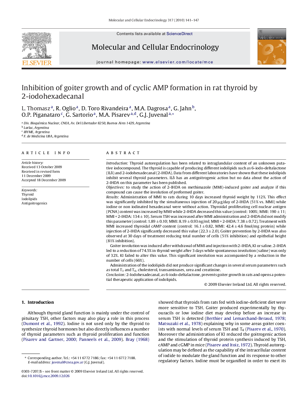 Inhibition of goiter growth and of cyclic AMP formation in rat thyroid by 2-iodohexadecanal