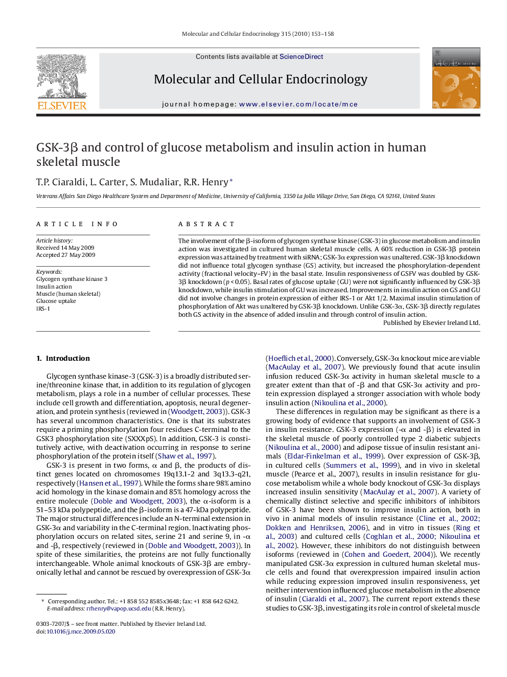 GSK-3β and control of glucose metabolism and insulin action in human skeletal muscle