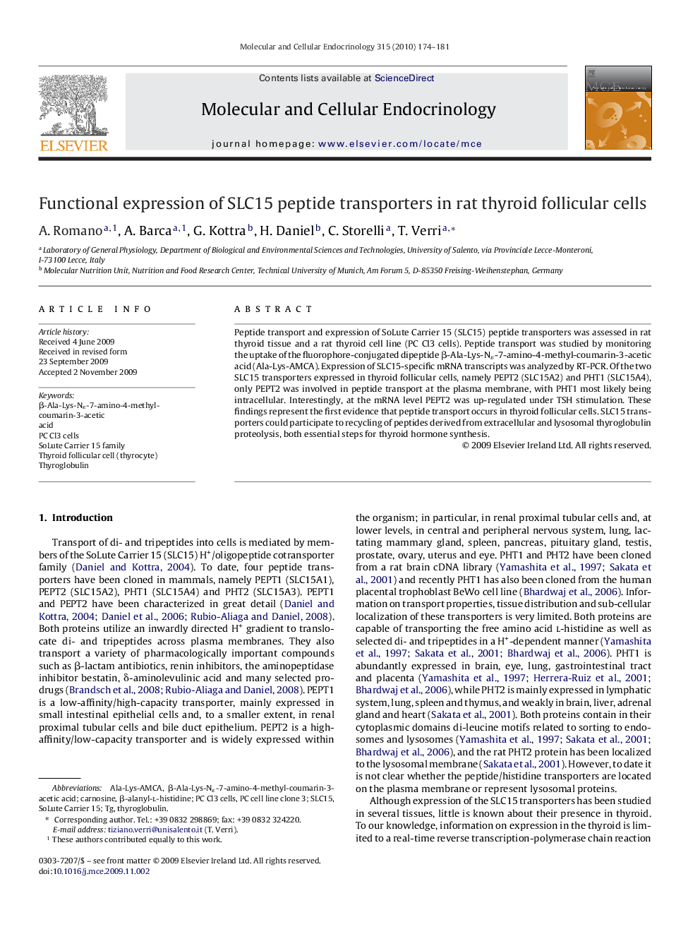 Functional expression of SLC15 peptide transporters in rat thyroid follicular cells