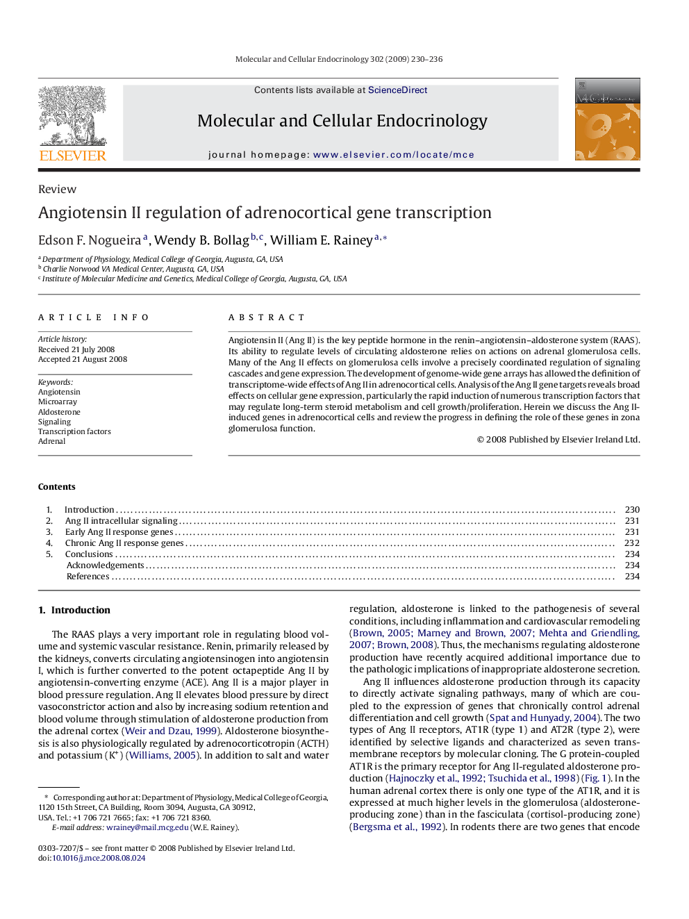 Angiotensin II regulation of adrenocortical gene transcription