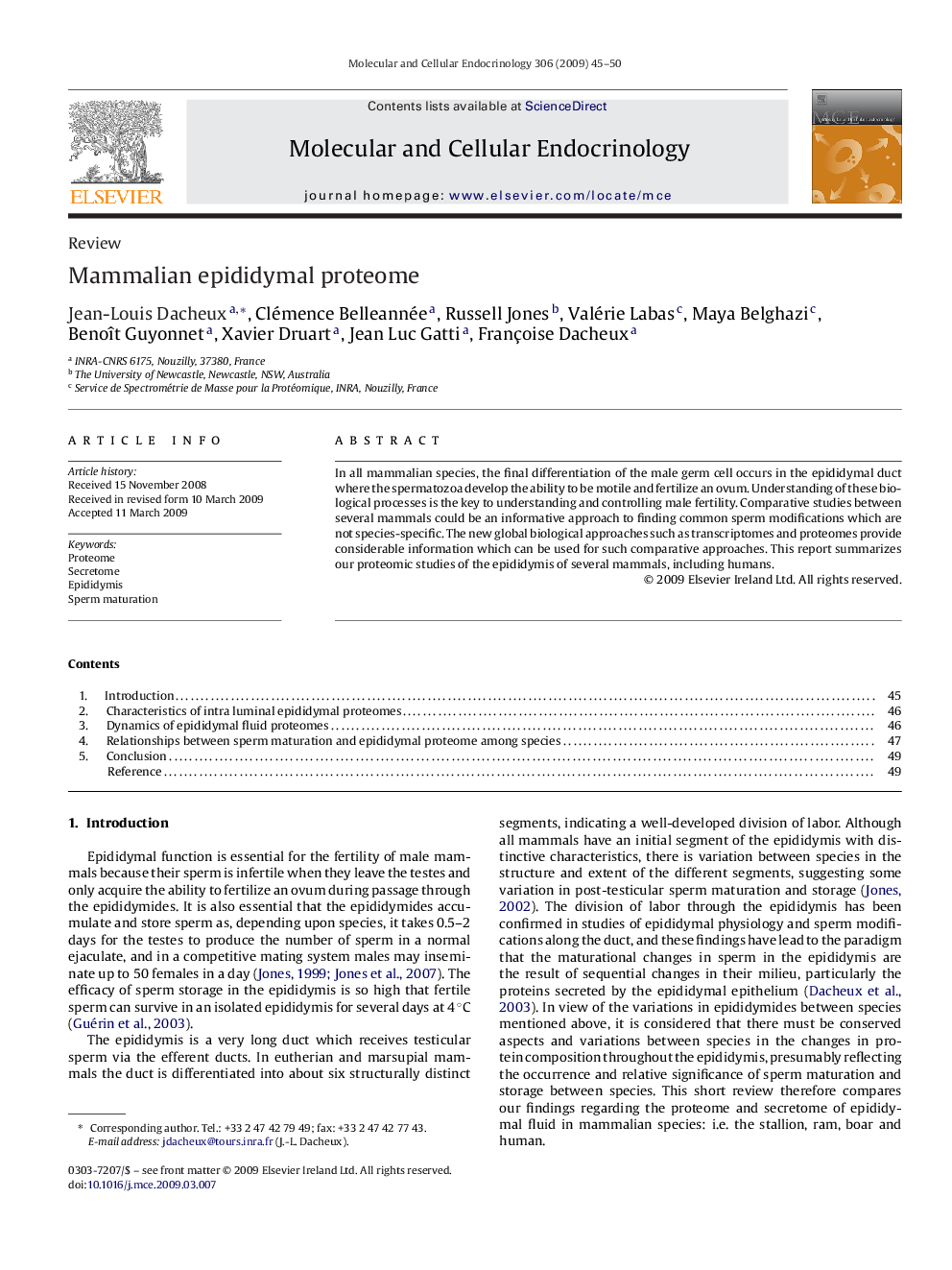 عکس صفحه اول مقاله: Mammalian epididymal proteome Mammalian epididymal proteome