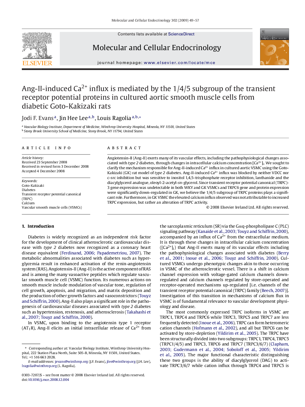 Ang-II-induced Ca2+ influx is mediated by the 1/4/5 subgroup of the transient receptor potential proteins in cultured aortic smooth muscle cells from diabetic Goto-Kakizaki rats