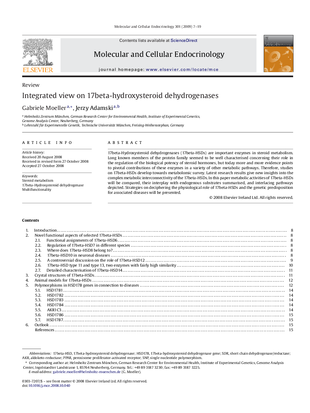 Integrated view on 17beta-hydroxysteroid dehydrogenases