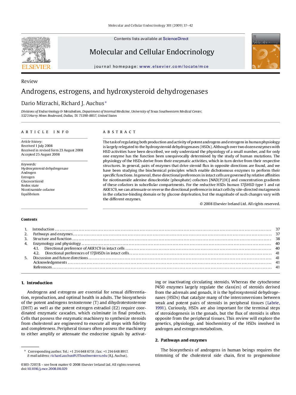 Androgens, estrogens, and hydroxysteroid dehydrogenases