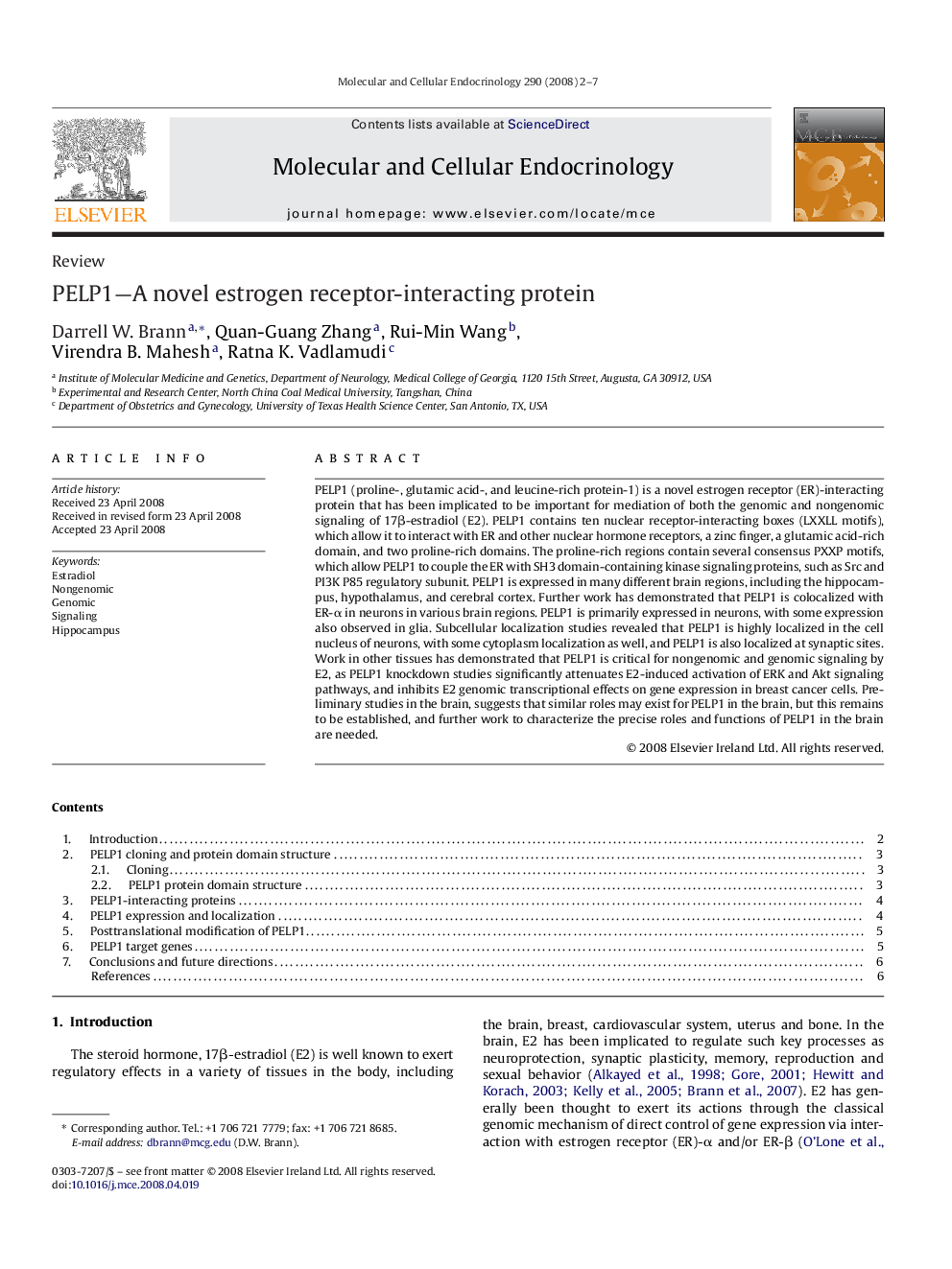 PELP1—A novel estrogen receptor-interacting protein