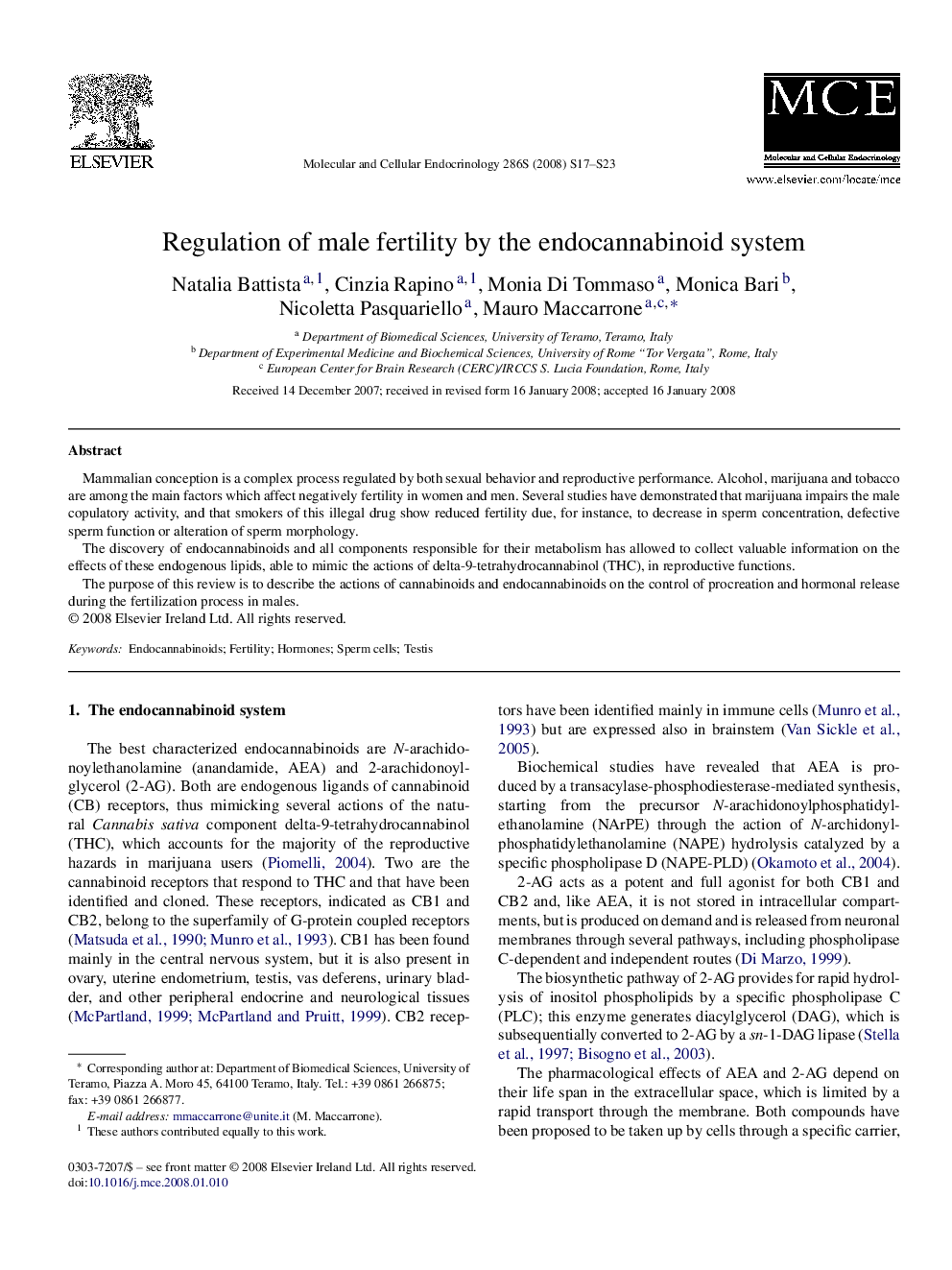 Regulation of male fertility by the endocannabinoid system