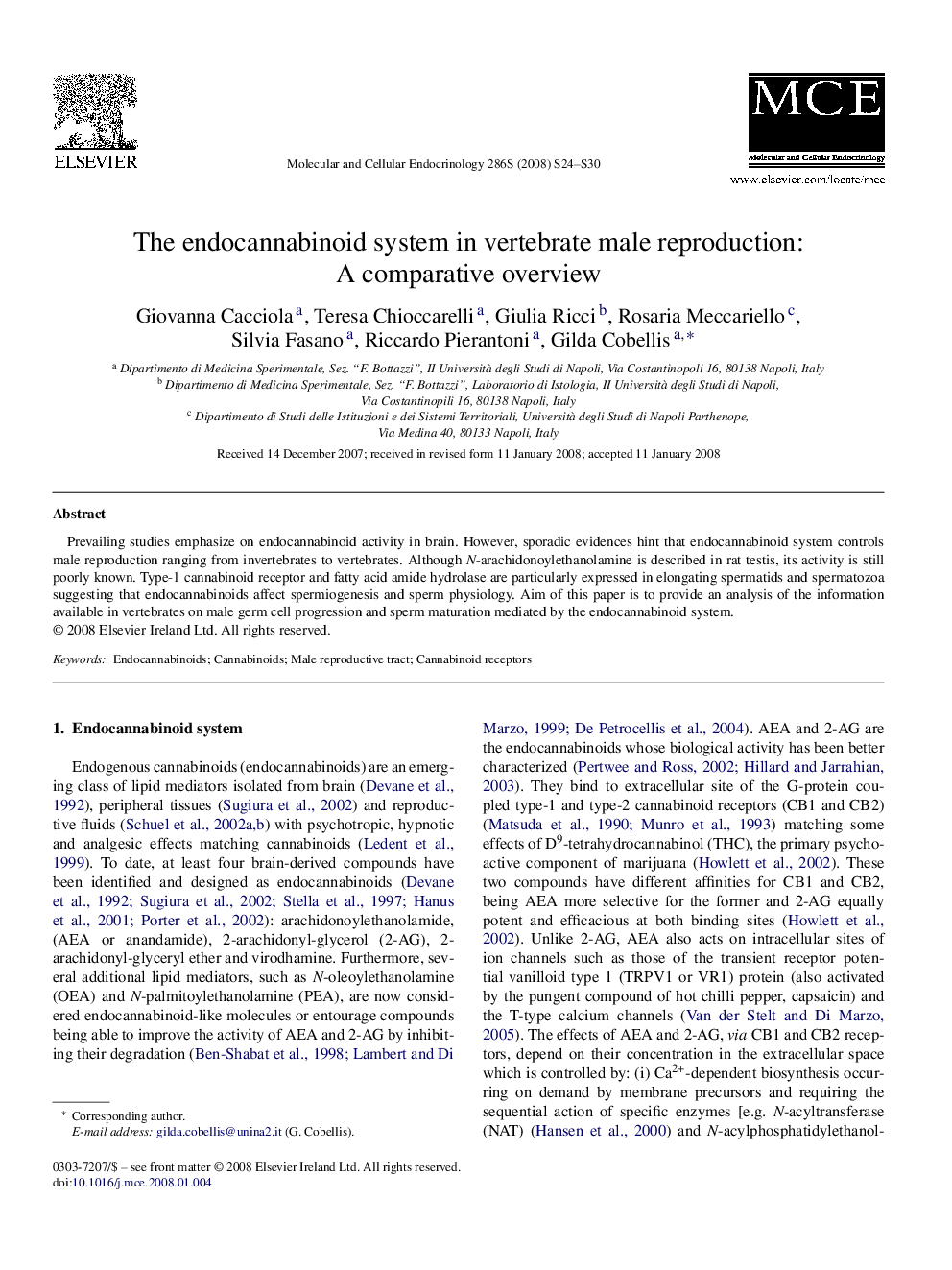 The endocannabinoid system in vertebrate male reproduction: A comparative overview