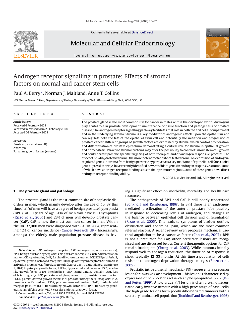 Androgen receptor signalling in prostate: Effects of stromal factors on normal and cancer stem cells