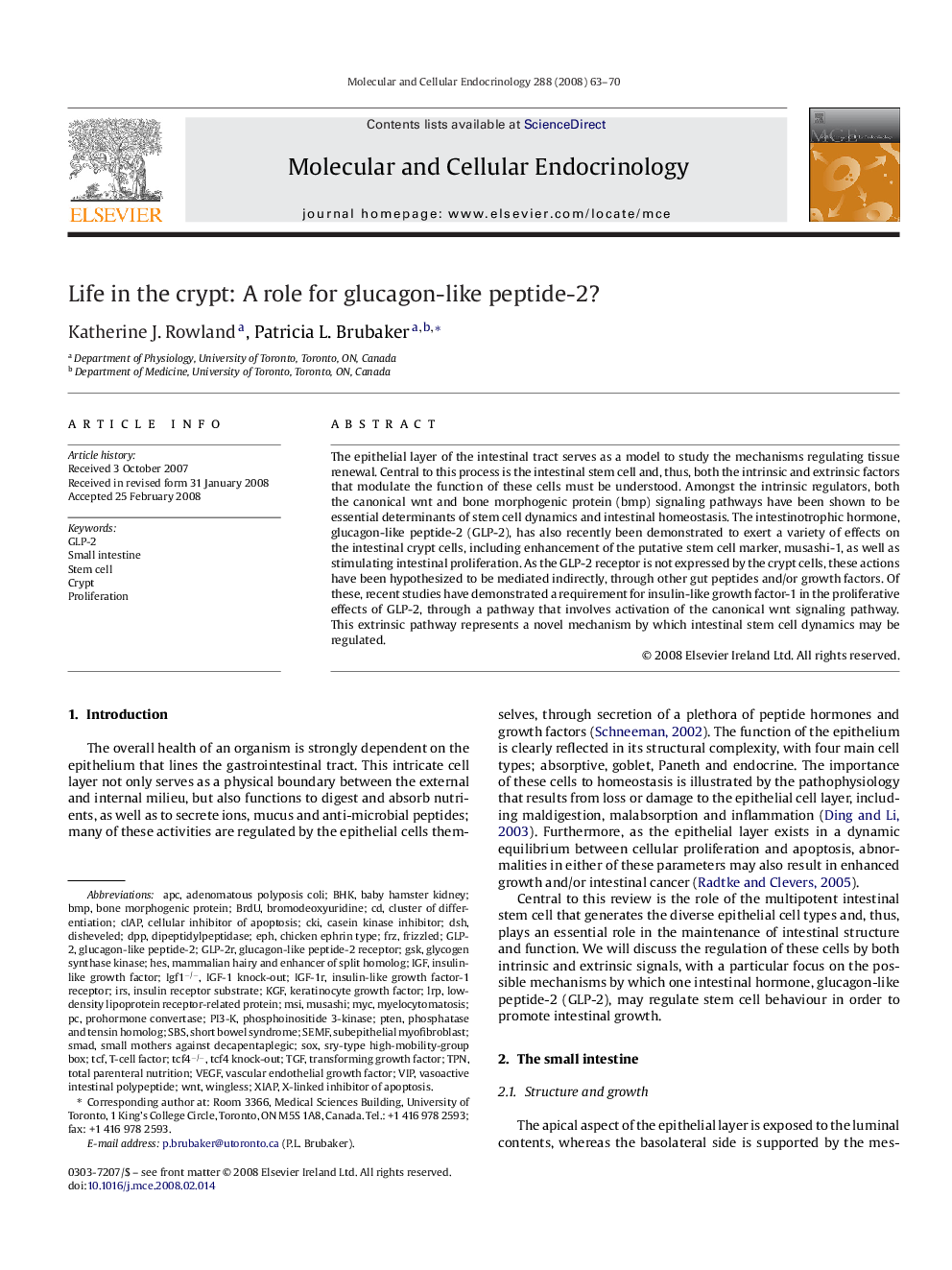 Life in the crypt: A role for glucagon-like peptide-2?