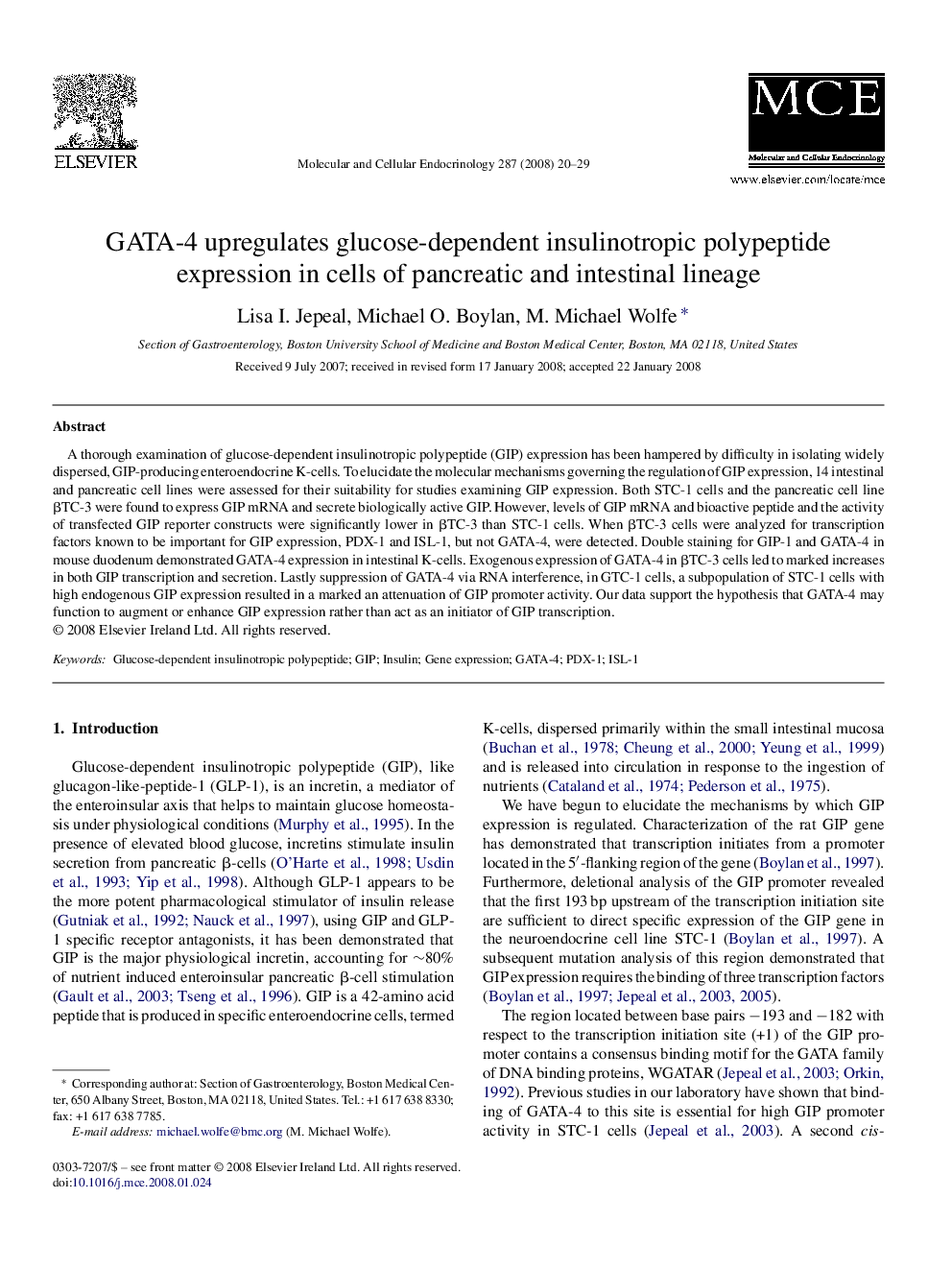 GATA-4 upregulates glucose-dependent insulinotropic polypeptide expression in cells of pancreatic and intestinal lineage