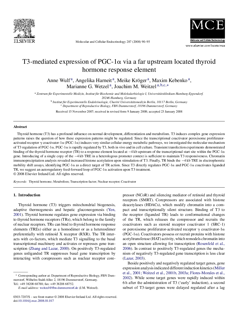 T3-mediated expression of PGC-1α via a far upstream located thyroid hormone response element