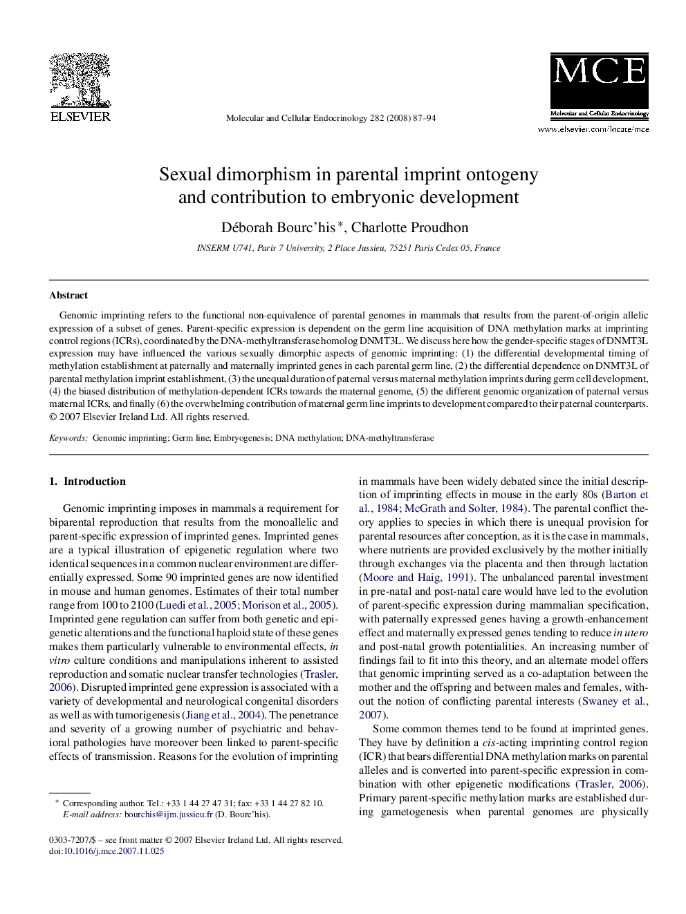 Sexual dimorphism in parental imprint ontogeny and contribution to embryonic development