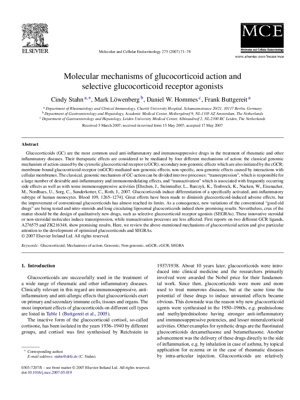 Molecular mechanisms of glucocorticoid action and selective glucocorticoid receptor agonists