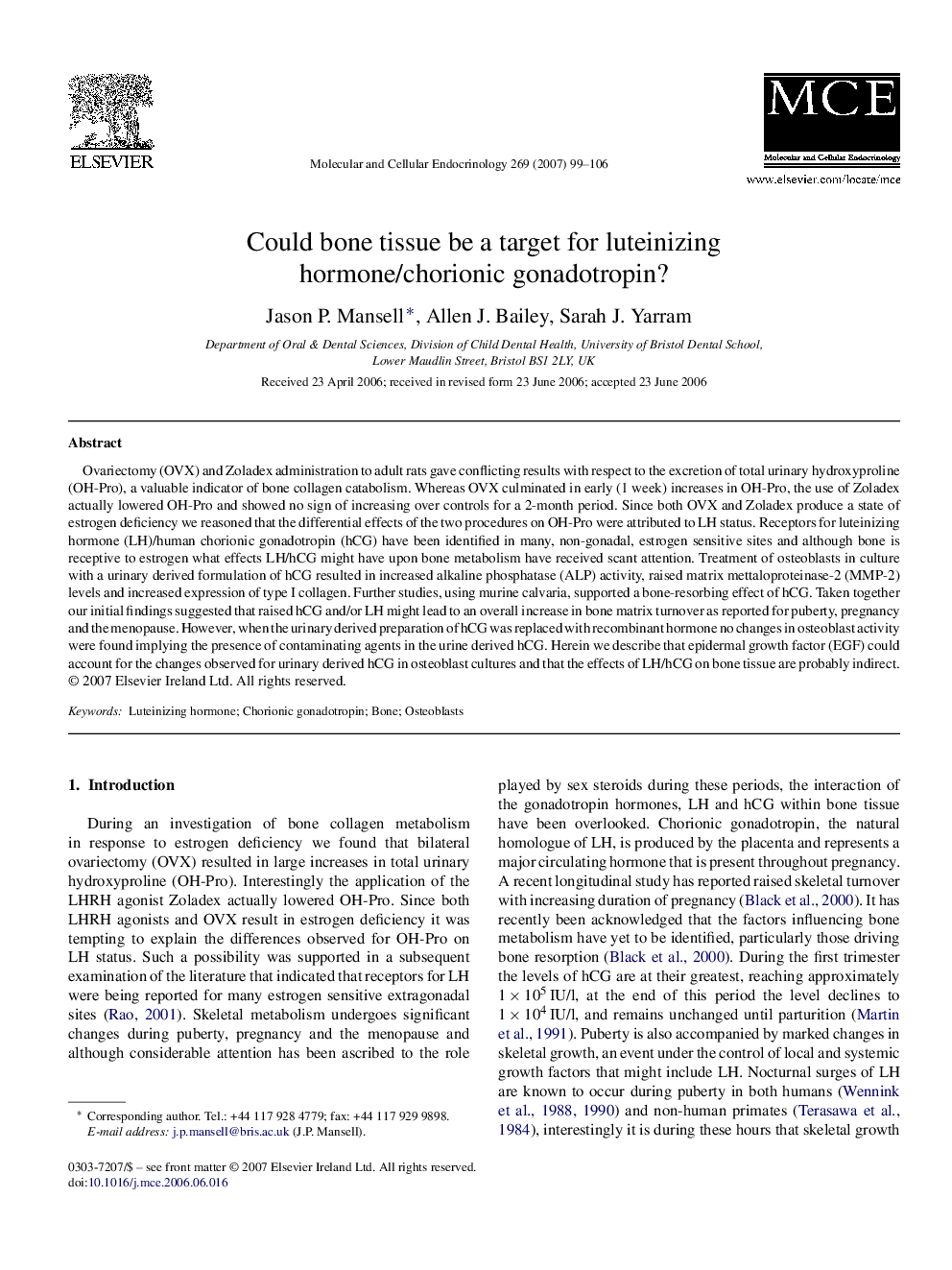 Could bone tissue be a target for luteinizing hormone/chorionic gonadotropin?