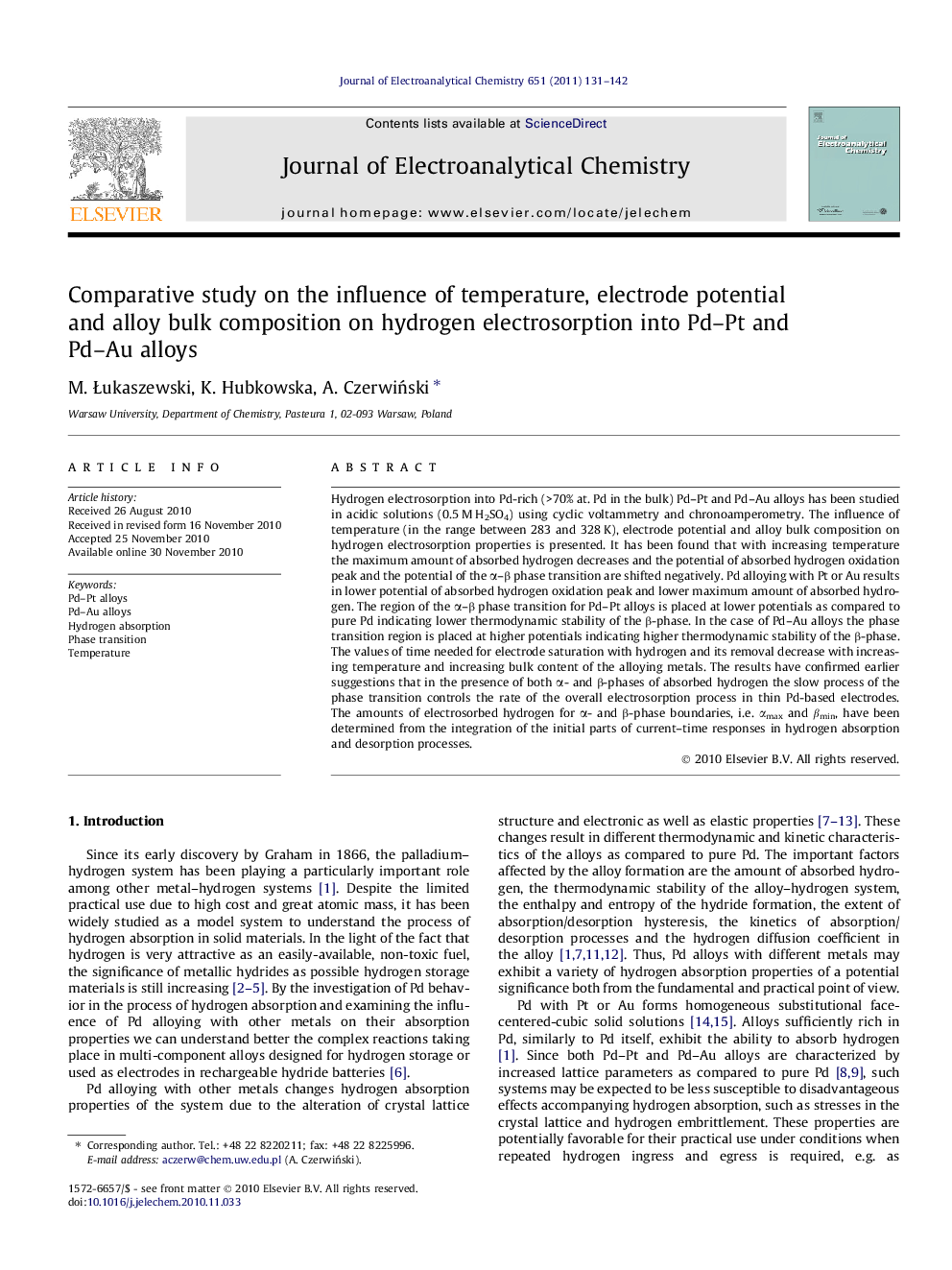 Comparative study on the influence of temperature, electrode potential and alloy bulk composition on hydrogen electrosorption into Pd–Pt and Pd–Au alloys