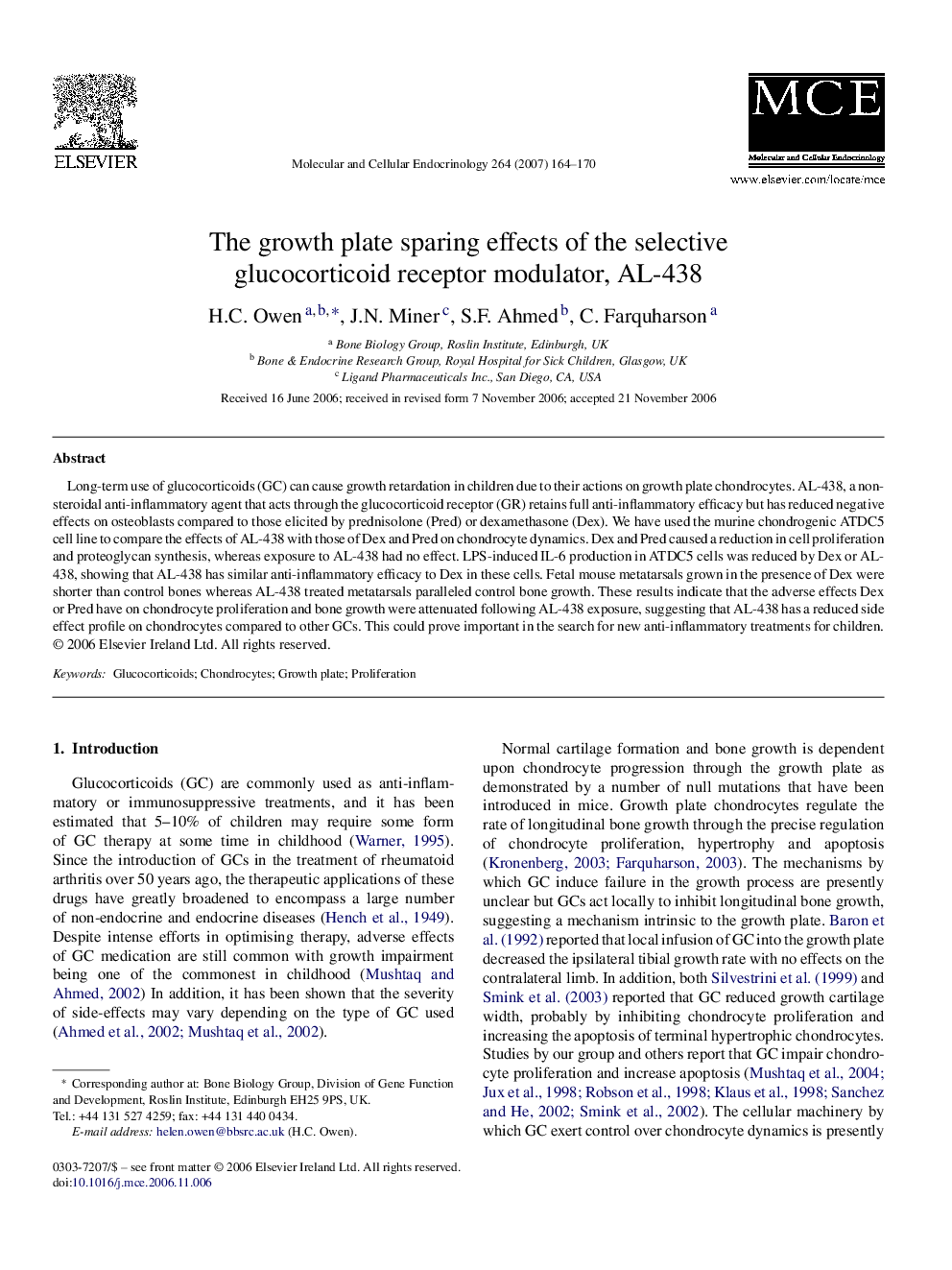 The growth plate sparing effects of the selective glucocorticoid receptor modulator, AL-438