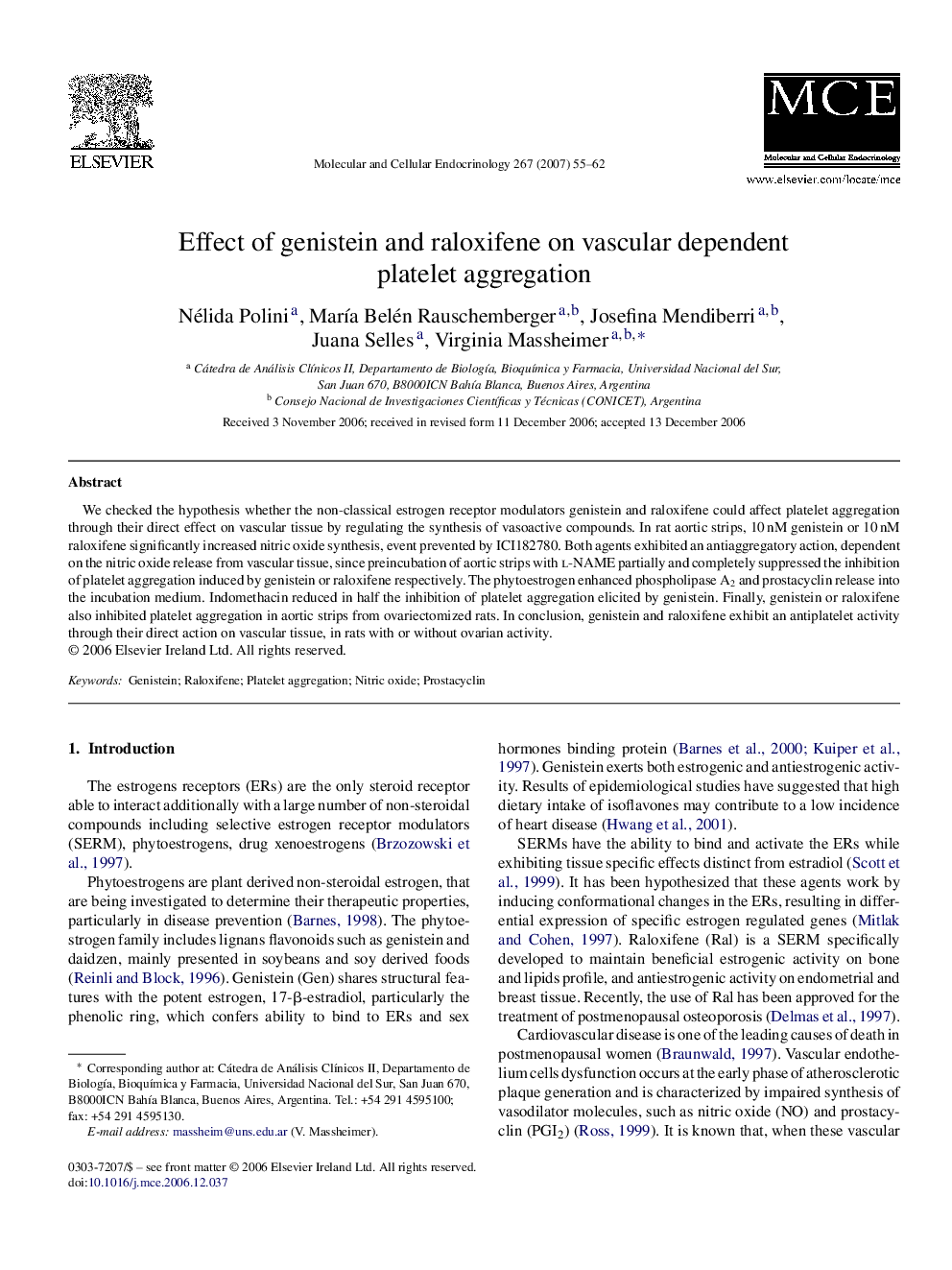 Effect of genistein and raloxifene on vascular dependent platelet aggregation