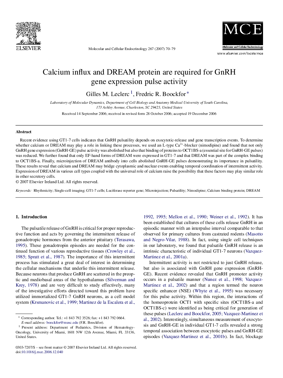 Calcium influx and DREAM protein are required for GnRH gene expression pulse activity